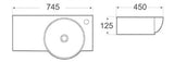 Aurora Wall Hung Ceramic Basin 745x450mm - Gloss White