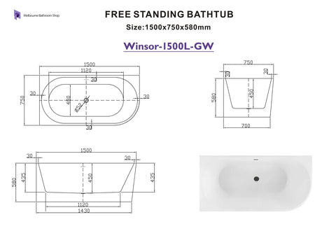 Rubi Left Hand Corner Freestanding Bath with Overflow 1500mm - Gloss White