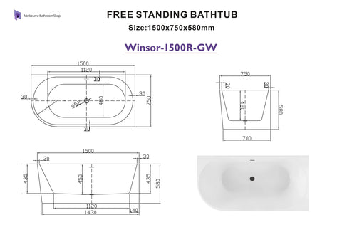 Coming Soon - Winsor Right Hand Corner Freestanding Bath with Overflow 1500mm - Gloss White