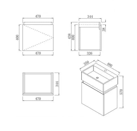 BV66WH Compact Fingerpull Wall Hung Vanity 480x350mm - Various Colours