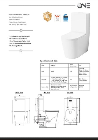 ZM Back To Wall Rimless Flush Toilet Suite with Soft Close Seat - White