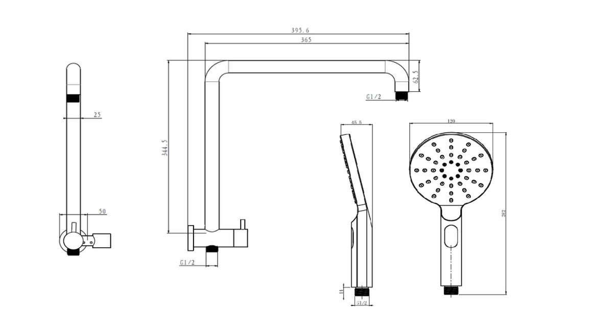 Round Compact Dual Shower Rail - Various Colours