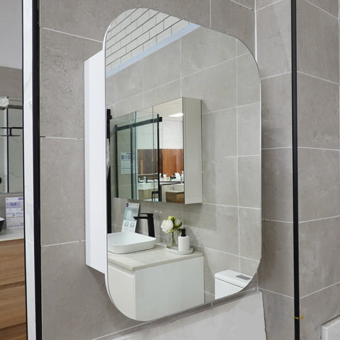 Soft Square Mirror Cabinet Pencil Edge 450x900mm - Matte White / Woodgrain
