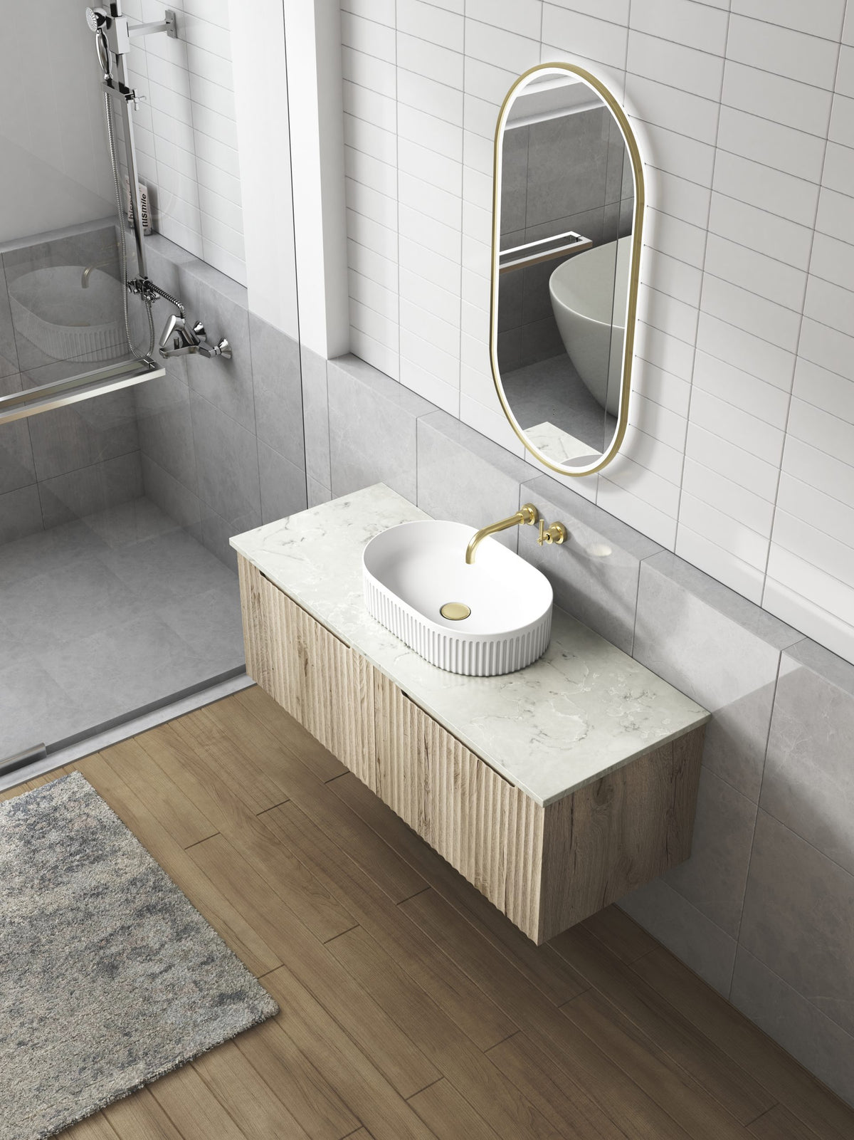 Cadel Fluted Above Counter Ceramic Basin 500x320x120mm