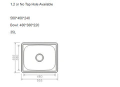 Single Bowl Topmount Laundry Sink 560x460 / 600x500 / 510x390mm - Stainless Steel
