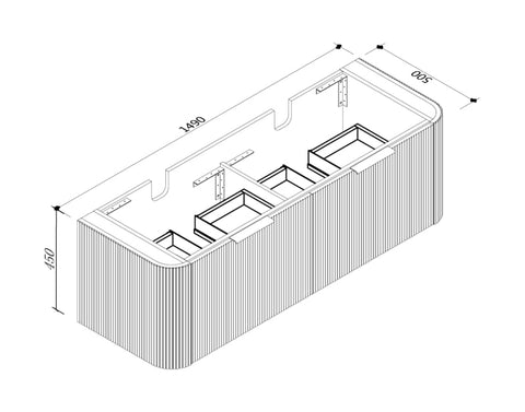 BV28WH Matte White Fluted Curve Wall Hung Vanity - 900 / 1200 / 1500mm