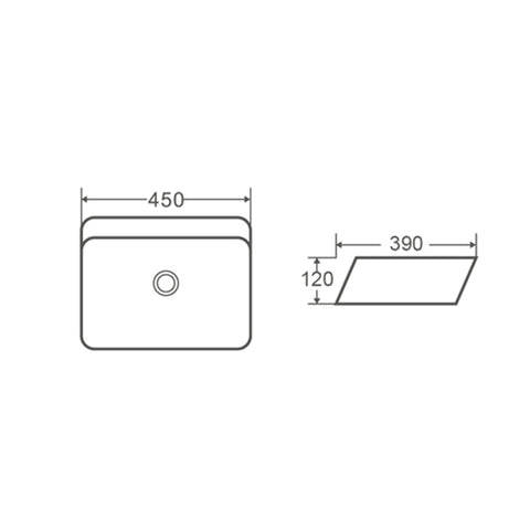Ava Above Counter Ceramic Basin Gloss White 450x390x120mm/550x390x120mm