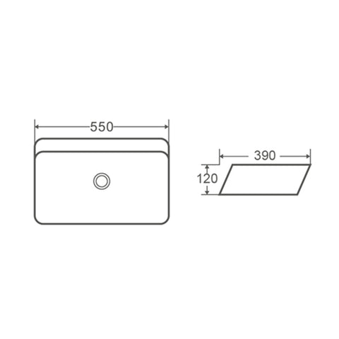 Ava Above Counter Ceramic Basin Gloss White 450x390x120mm/550x390x120mm