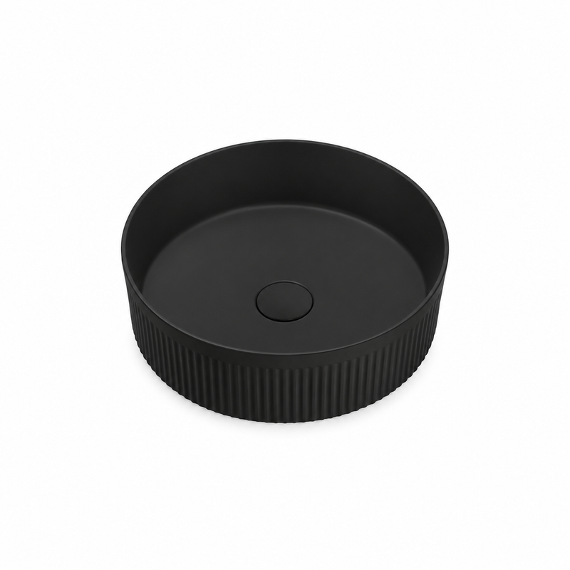 Aliso matte black fluted above counter ceramic basin