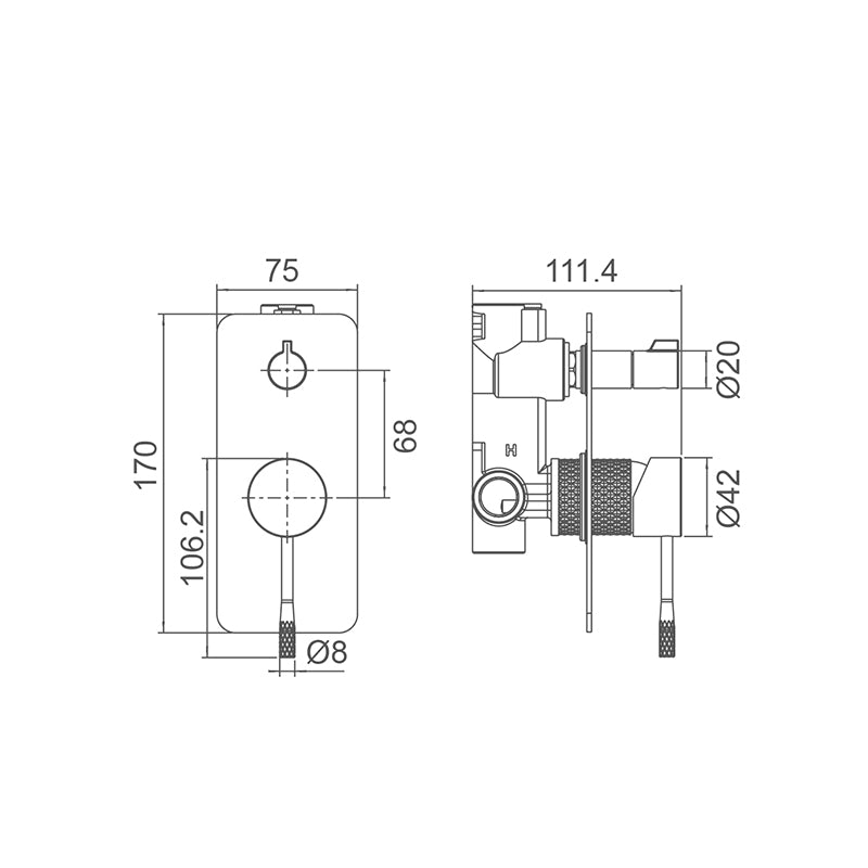 SM41D Cross Hatched Shower / Bath Mixer with Diverter (Square Backplate) - Various Colours