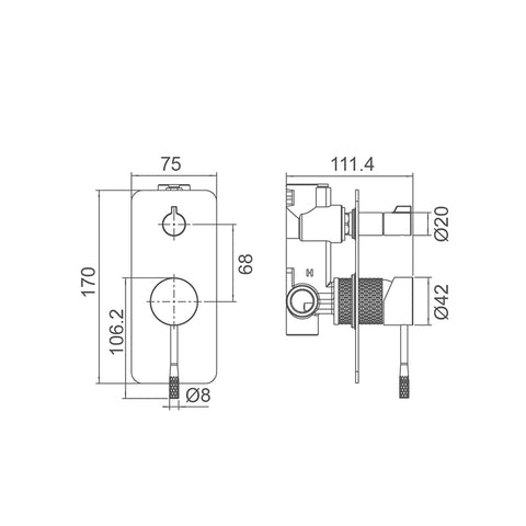 SM41D Cross Hatched Shower / Bath Mixer with Diverter (Square Backplate) - Various Colours