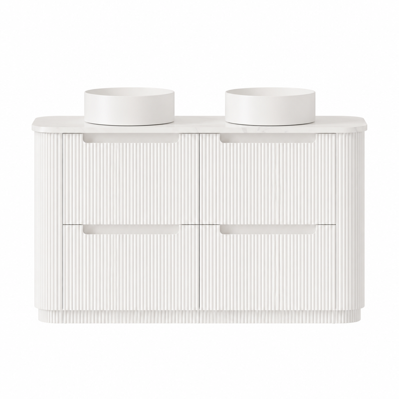 BV46 Fluted Matte White Curve Freestanding Vanity - 750 / 900 / 1200 / 1500 / 1800mm