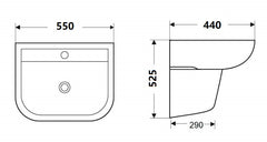Vola Gloss White Wall Hung Ceramic Basin 550x440mm