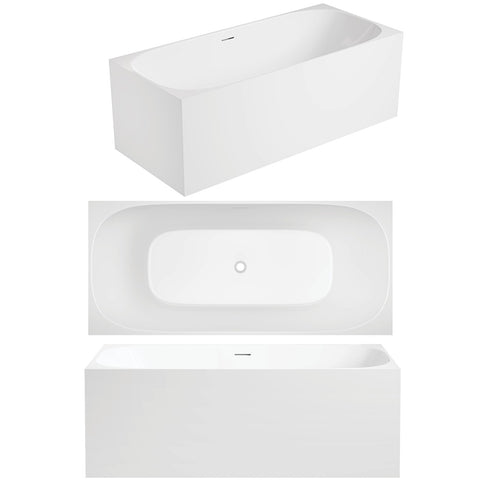 Corner Back to Wall Freestanding Bath with Overflow 1400 / 1500 / 1700mm - Gloss White