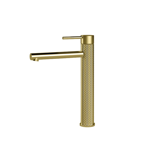 TBM41 Cross Hatched Round Tall Basin Mixer (Straight Spout) - Various Colours
