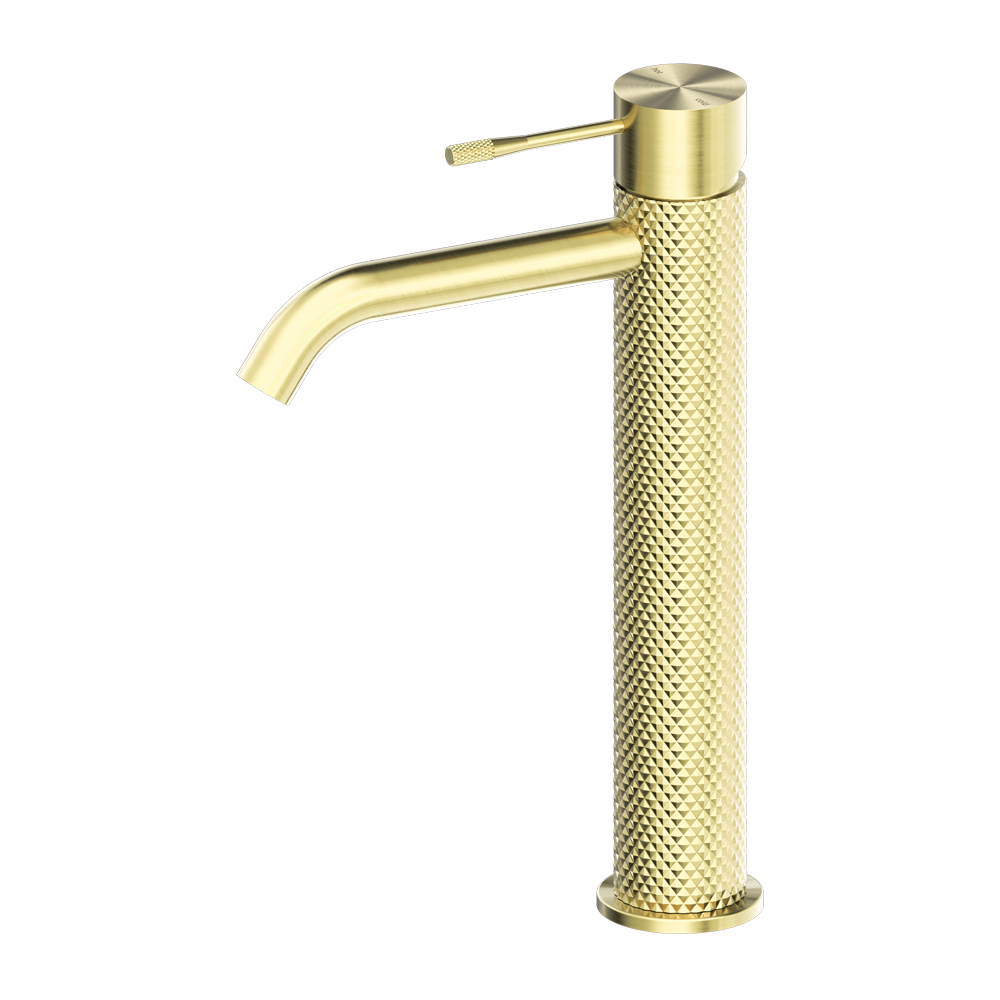 Nero Tapware TBM36 Opal Cross Hatched Round Tall Basin Mixer (Curved Spout) - Various Colours