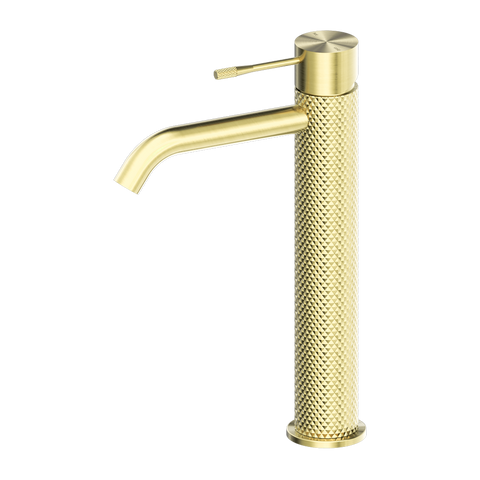 Nero Tapware TBM36 Opal Cross Hatched Round Tall Basin Mixer (Curved Spout) - Various Colours