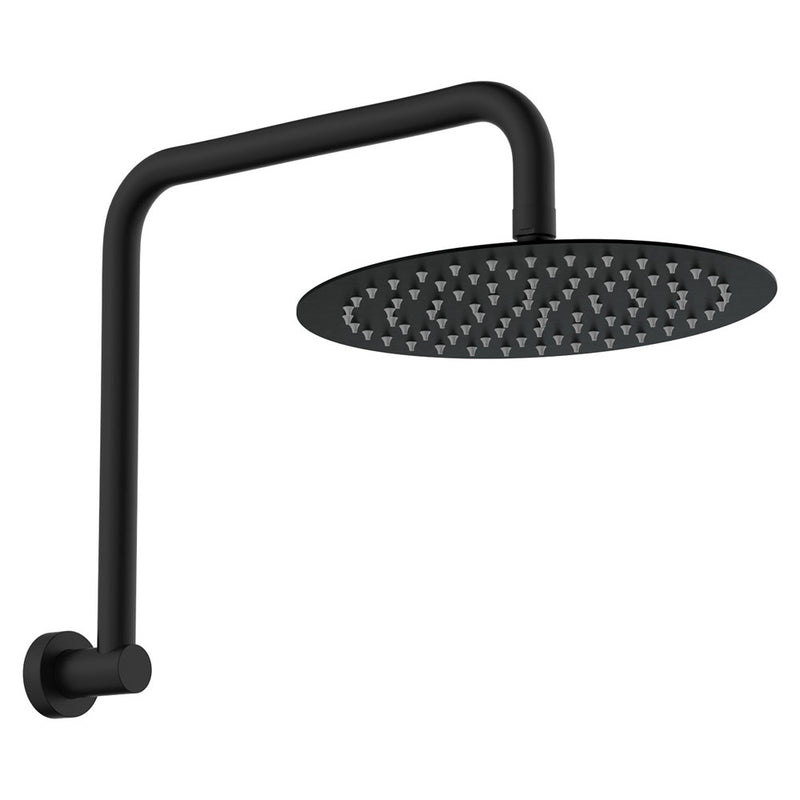 Round Wall Gooseneck Swivel Arm with Overhead Shower Head 250mm- Various Colours