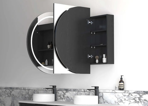 Oval LED Mirror Cabinet 900/1200/1500/1800mm - Matte White / Natural Oak / Black Oak