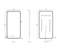 Black Framed Rectangle Curved LED Mirrors - 900/1200/1500mm