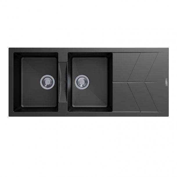 Double Bowl Topmount Sink with Drainer - Matte Black / Matte White - 1160x500mm