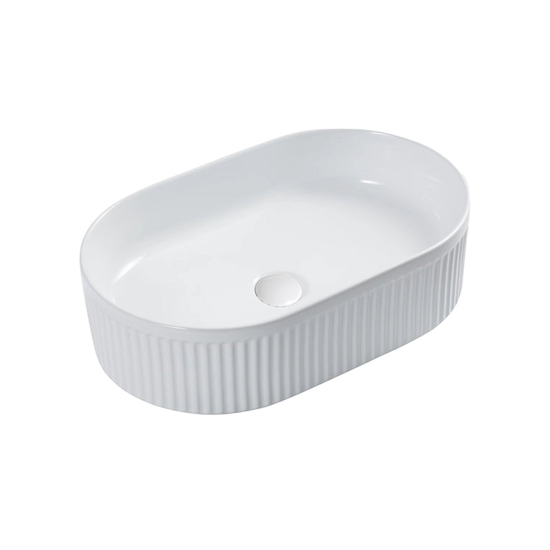 BM93 Above Counter Gloss White Ceramic Basin. 490x315x130mm