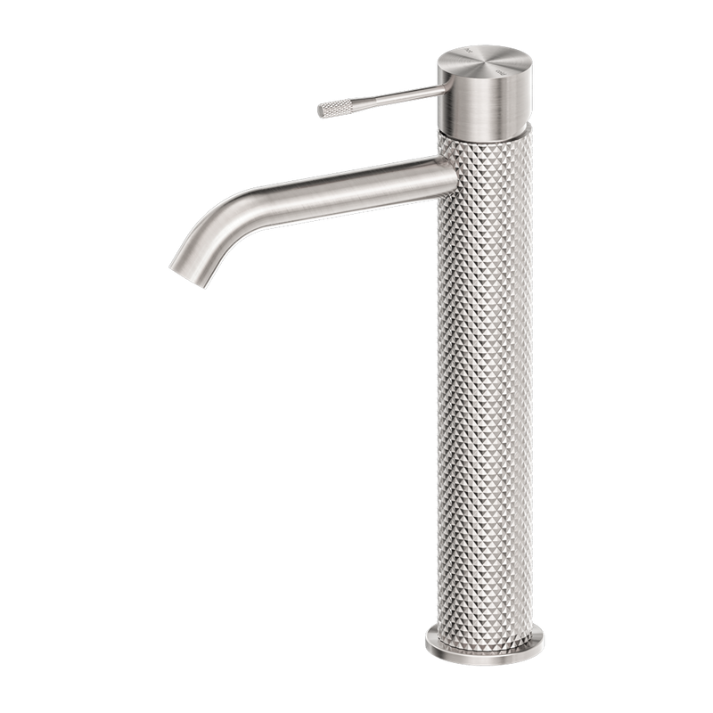 Nero Tapware TBM36 Opal Cross Hatched Round Tall Basin Mixer (Curved Spout) - Various Colours