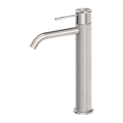 Nero Tapware TBM36 Opal Cross Hatched Round Tall Basin Mixer (Curved Spout) - Various Colours