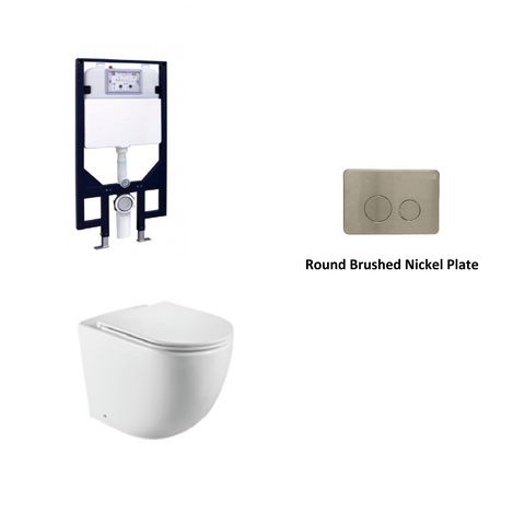 R&T In Wall Package - Tornado Rimless Wall Hung Pan, Inwall Cistern and Button