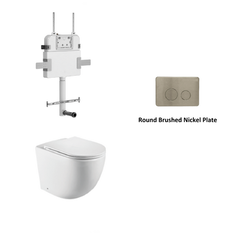 R&T In Wall Package - Tornado Rimless Floor Pan, Inwall Cistern and Button