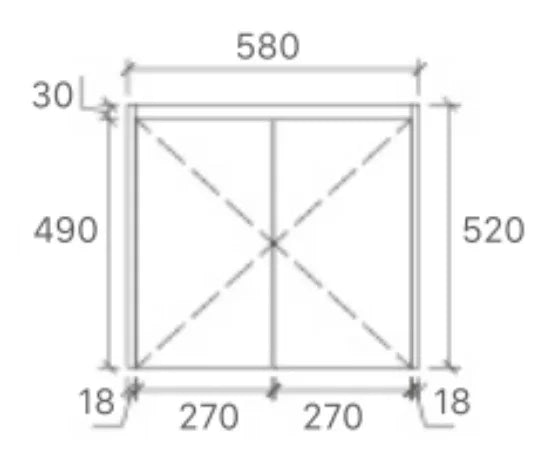 Technical drawing of a rectangular frame with dimensions labeled