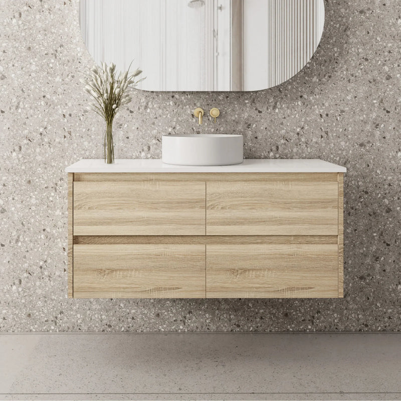 BV04WH Natural Oak Fingerpull Wall Hung Vanity - 600 / 750 / 900 / 1200 / 1500mm