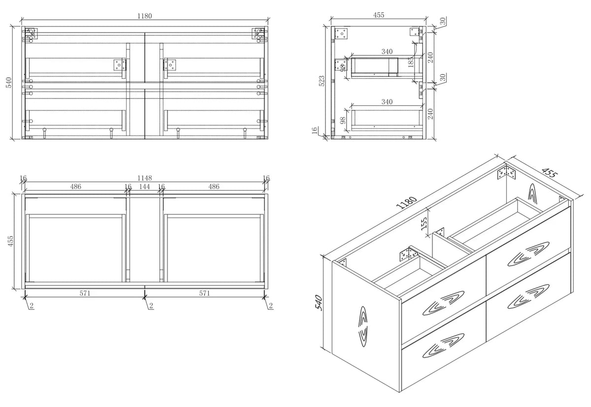 BV04WH Natural Oak Fingerpull Wall Hung Vanity - 600 / 750 / 900 / 1200 / 1500mm