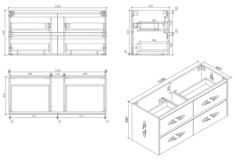 BV04WH Natural Oak Fingerpull Wall Hung Vanity - 600 / 750 / 900 / 1200 / 1500mm