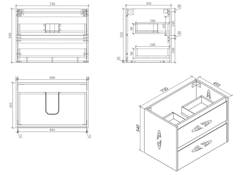 BV04WH Natural Oak Fingerpull Wall Hung Vanity - 600 / 750 / 900 / 1200 / 1500mm