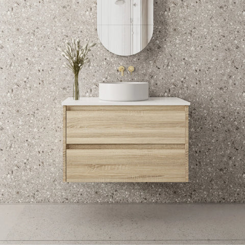 BV04WH Natural Oak Fingerpull Wall Hung Vanity - 600 / 750 / 900 / 1200 / 1500mm
