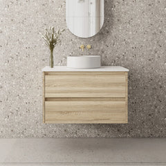 BV04WH Natural Oak Fingerpull Wall Hung Vanity - 600 / 750 / 900 / 1200 / 1500mm