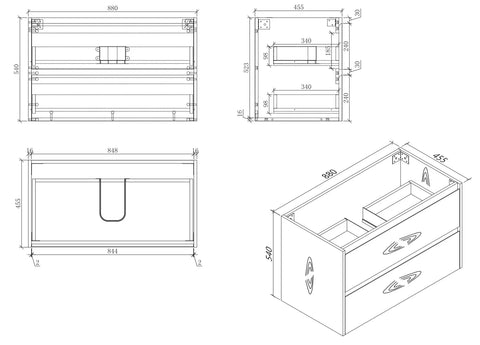 BV04WH Natural Oak Fingerpull Wall Hung Vanity - 600 / 750 / 900 / 1200 / 1500mm