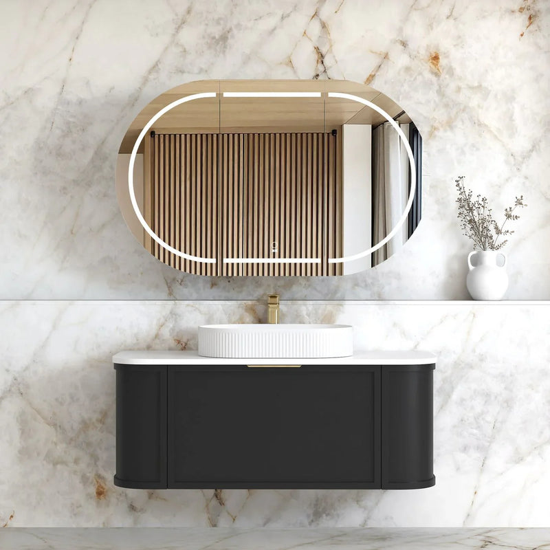 BV06WH Satin Black Shaker Curved Wall Hung Vanity - 600 / 750 / 900 / 1200 / 1500 / 1800mm