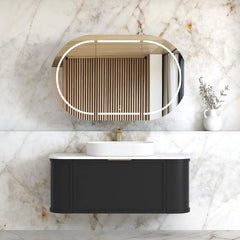 BV06WH Satin Black Shaker Curved Wall Hung Vanity - 600 / 750 / 900 / 1200 / 1500 / 1800mm