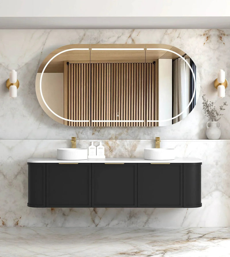 BV06WH Satin Black Shaker Curved Wall Hung Vanity - 600 / 750 / 900 / 1200 / 1500 / 1800mm