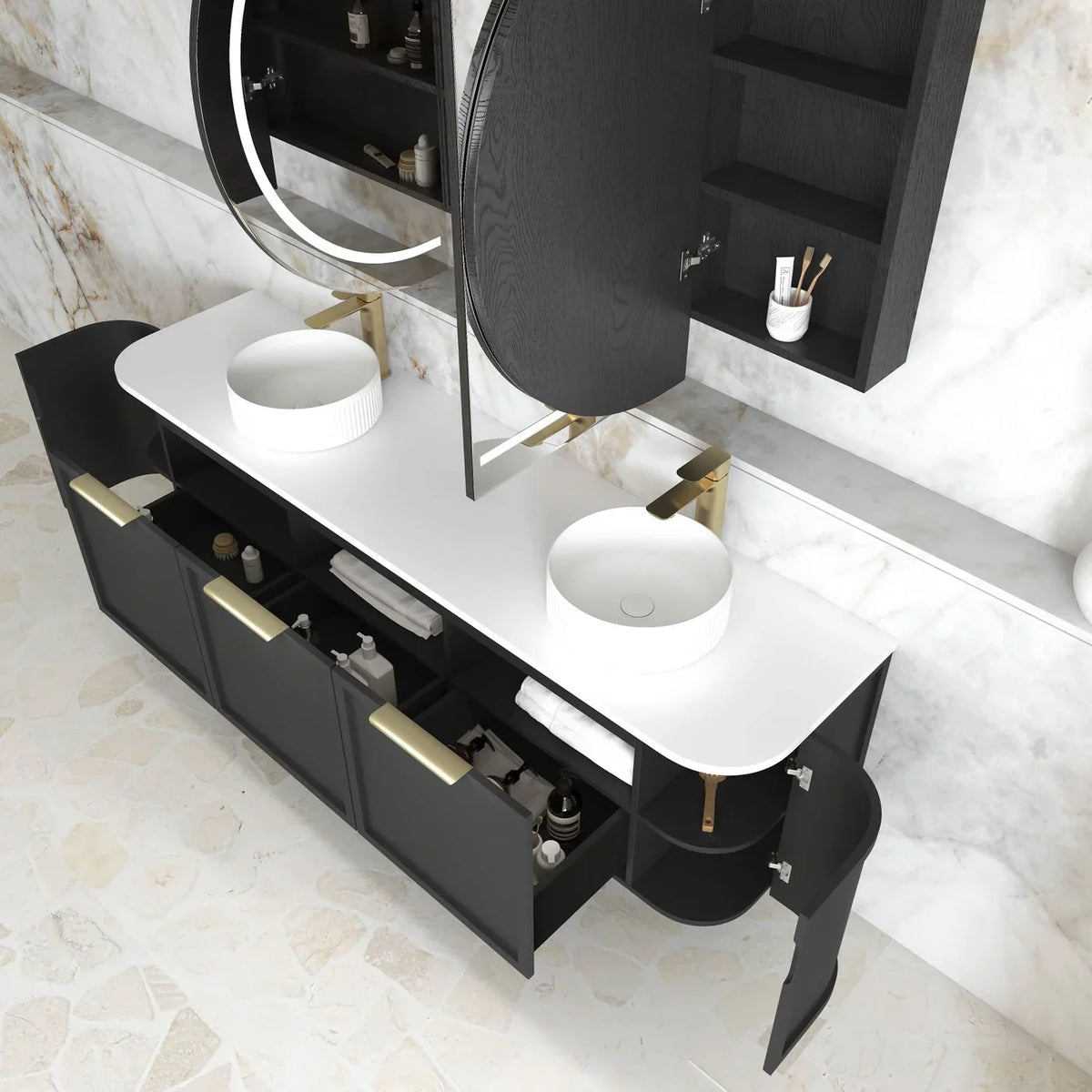 BV06WH Satin Black Shaker Curved Wall Hung Vanity