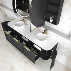 BV06WH Satin Black Shaker Curved Wall Hung Vanity - 600 / 750 / 900 / 1200 / 1500 / 1800mm