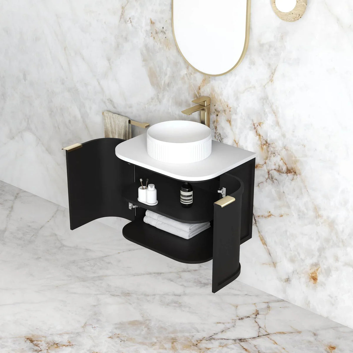BV06WH Satin Black Shaker Curved Wall Hung Vanity