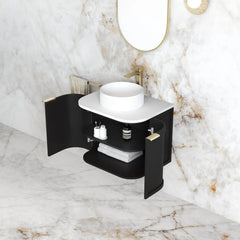 BV06WH Satin Black Shaker Curved Wall Hung Vanity - 600 / 750 / 900 / 1200 / 1500 / 1800mm