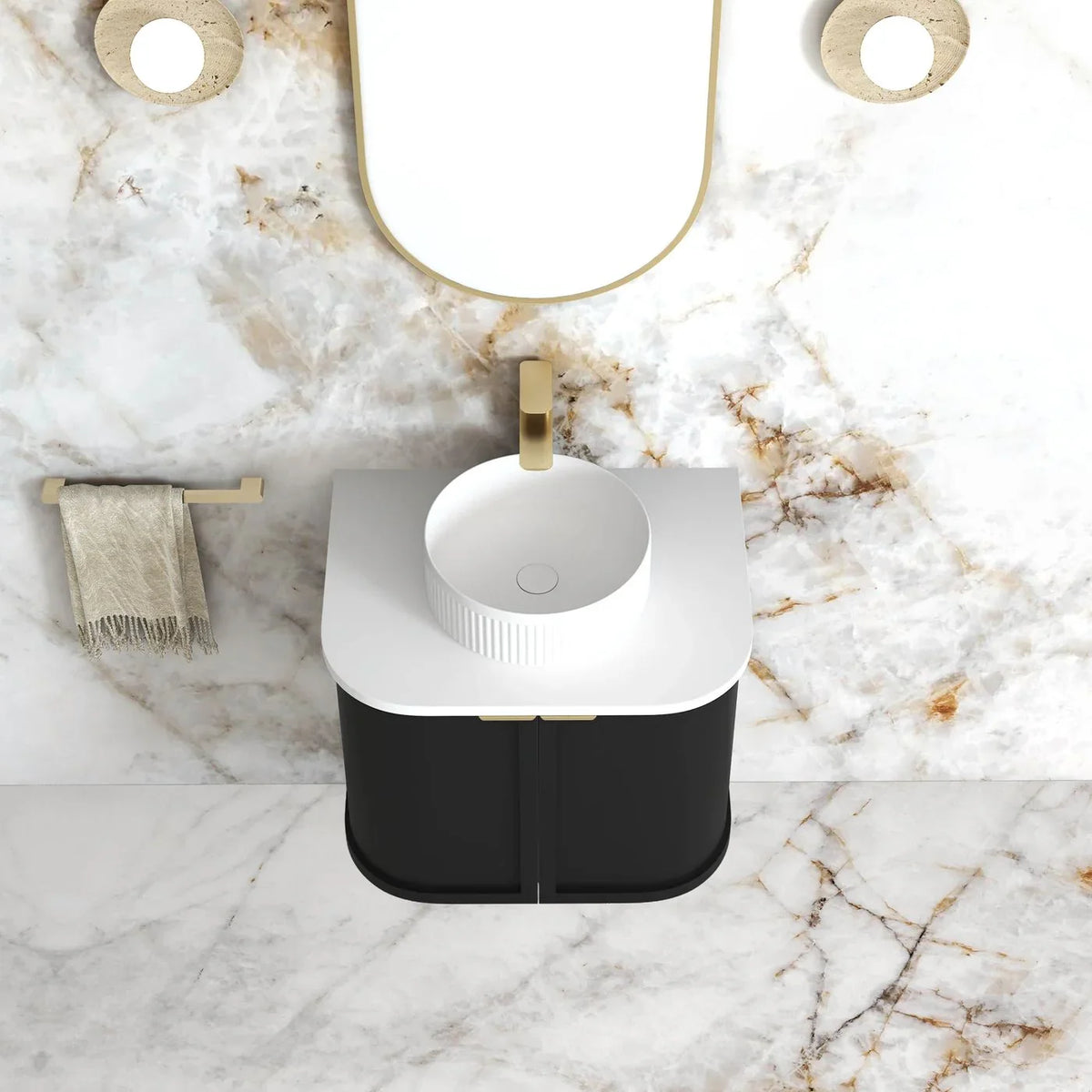 BV06WH Satin Black Shaker Curved Wall Hung Vanity