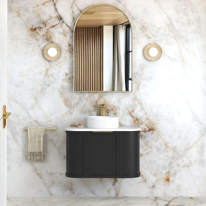 BV06WH Satin Black Shaker Curved Wall Hung Vanity - 600 / 750 / 900 / 1200 / 1500 / 1800mm