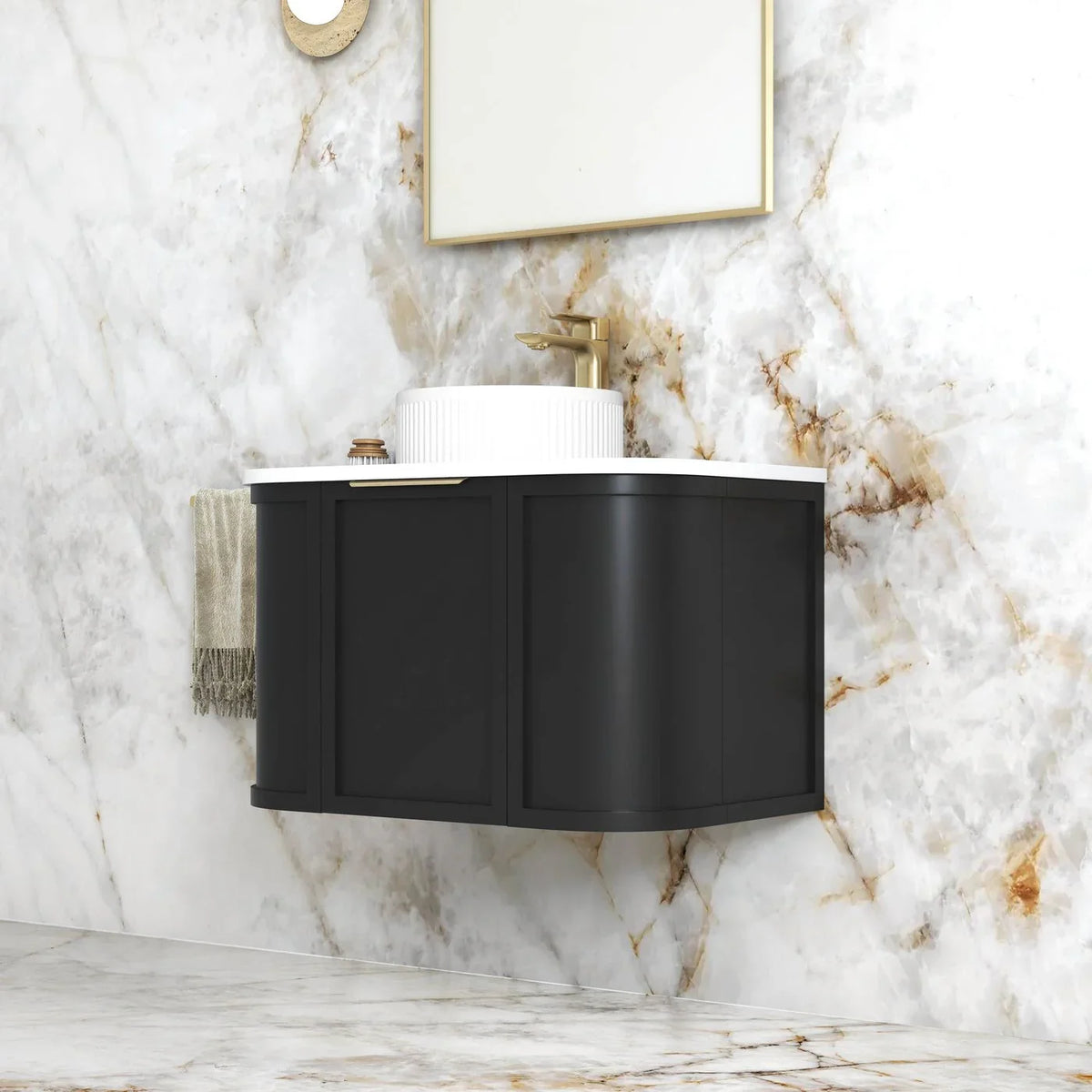 BV06WH Satin Black Shaker Curved Wall Hung Vanity