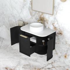 BV06WH Satin Black Shaker Curved Wall Hung Vanity - 600 / 750 / 900 / 1200 / 1500 / 1800mm