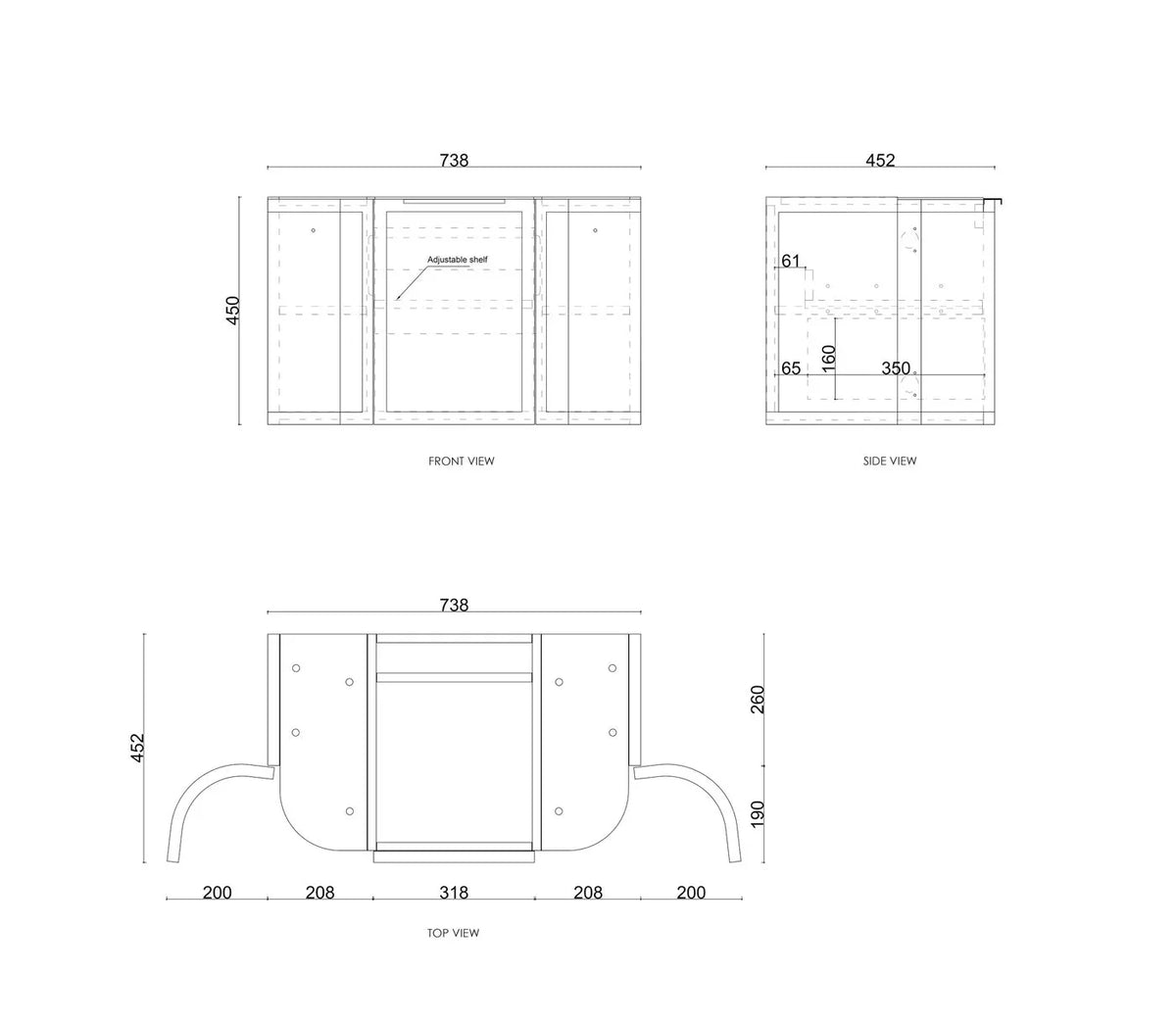 BV57WH Matte White Shaker Curved Wall Hung Vanity - 600 / 750 / 900 / 1200 / 1500 / 1800mm
